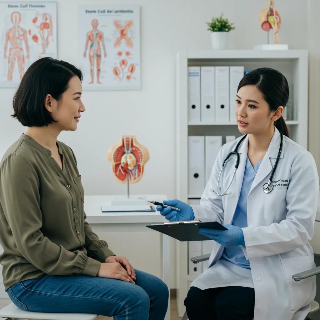 Patient consultation about stem cell therapy for arthritis in a modern clinic